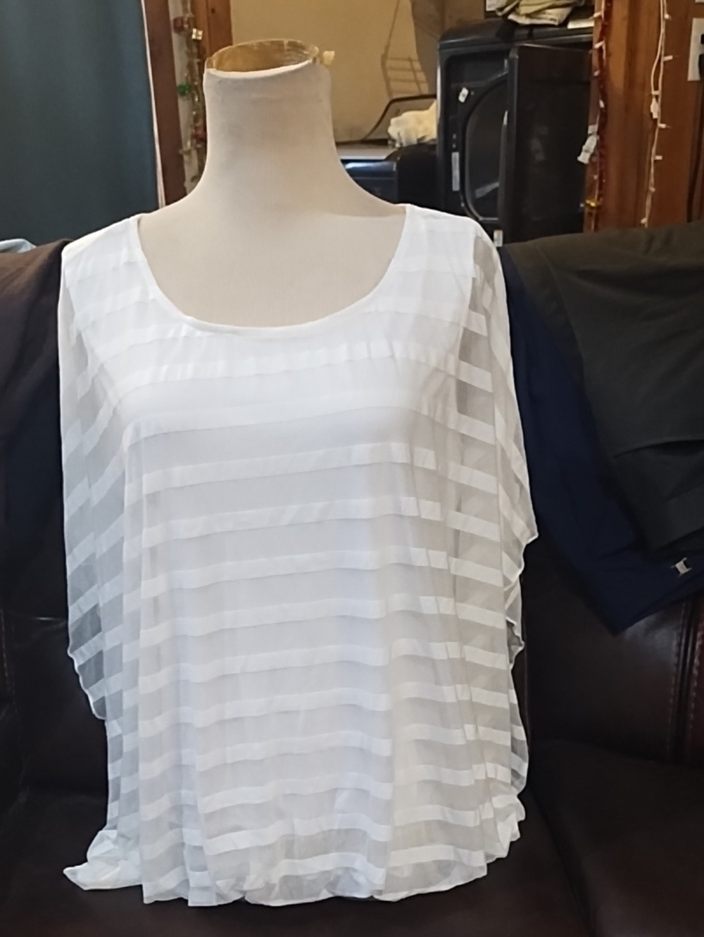 Alfani White Silky Tank With White Net Overlay